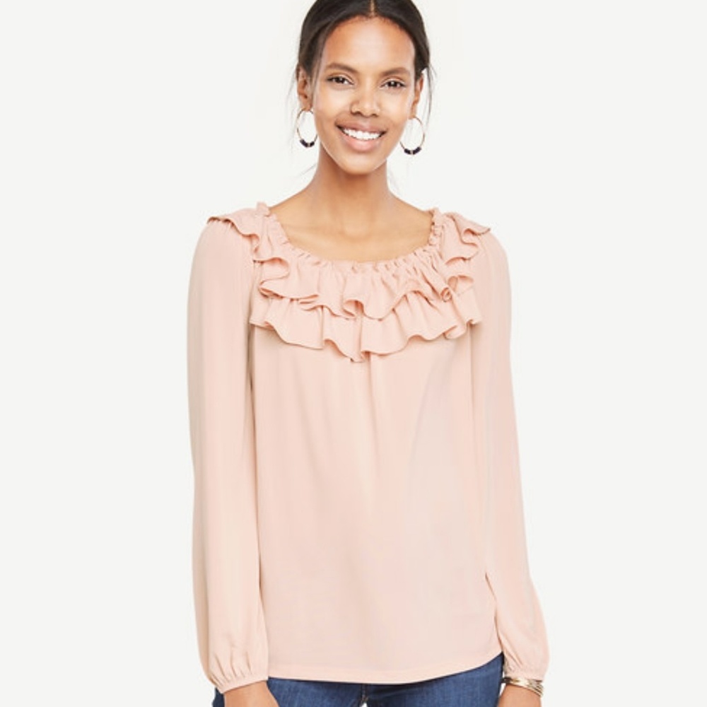 Ann Taylor Tiered Ruffle Top Smoke Rose